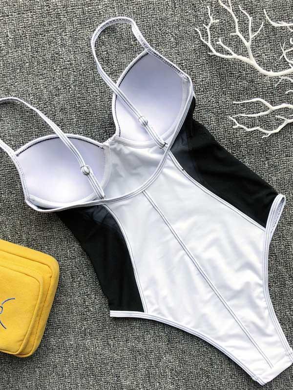 Plain Gauze Spaghetti-neck One-piece Swimsuit