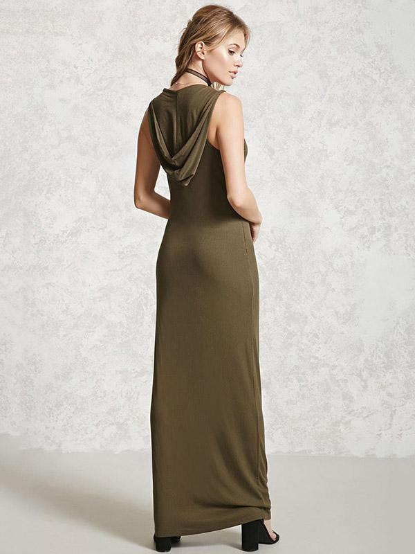 Hooded Sleeveless V-neck Maxi Dress