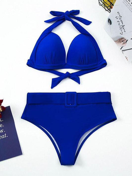 Sexy Bandage Braltte Split Type Solid Color Bikini Swimsuit