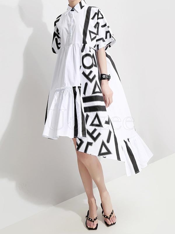 Loose Cropped Printed Split-joint Midi Dress