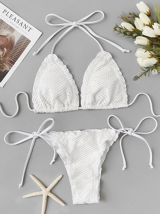 Plain White Hollow Bikinis Swimwear