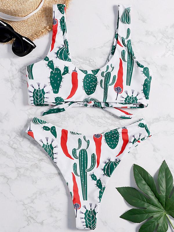 Cactus Print Tie Bikini Set