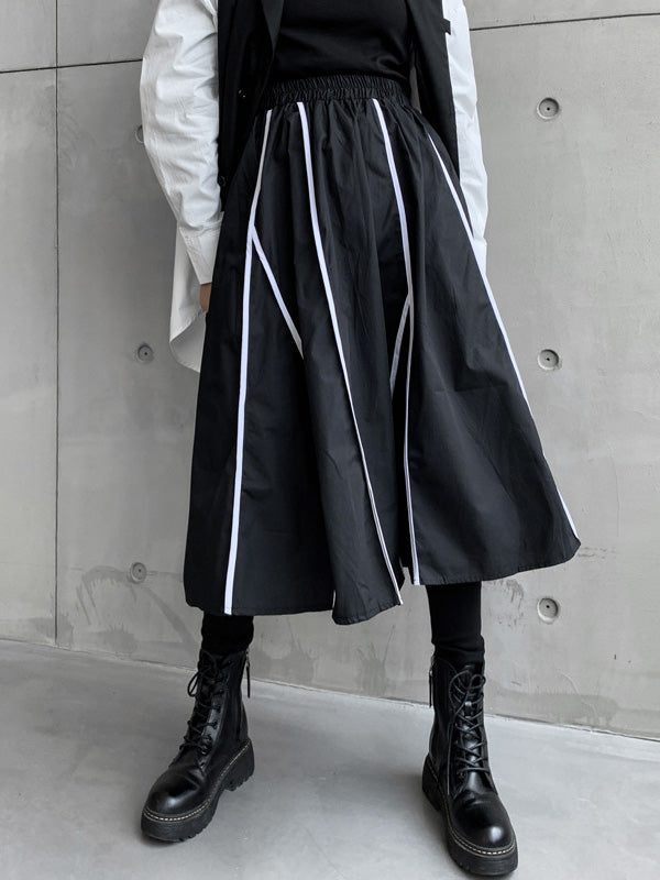 Cool Irregular Striped A-Line Long Skirt