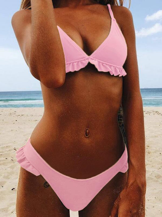 Ruffle Plain Bikinis Swimwear