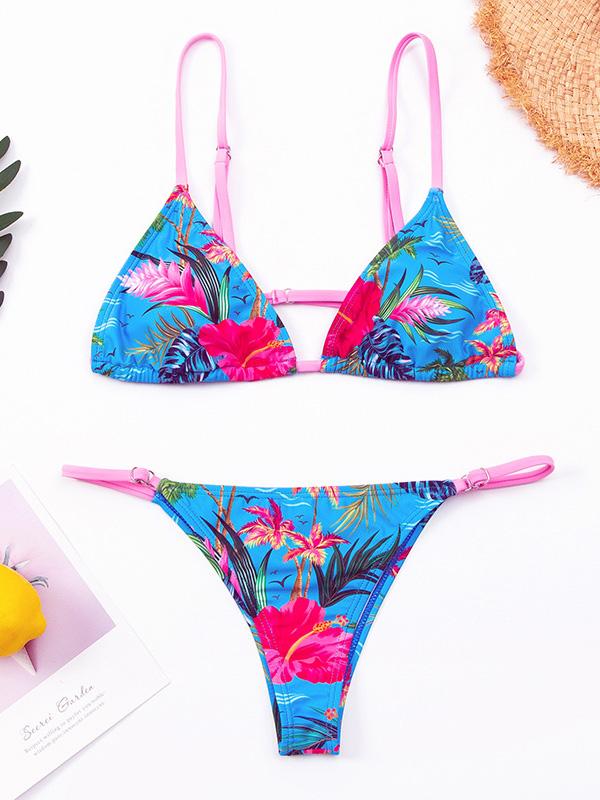 Sexy Triangles Spaghetti-Neck Printing Split Type Bikini Swimsuit