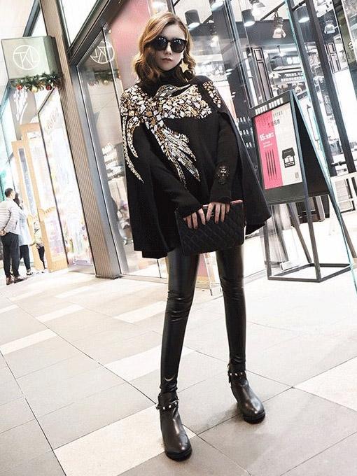 Inwrought Sequined Fashion Black Cape