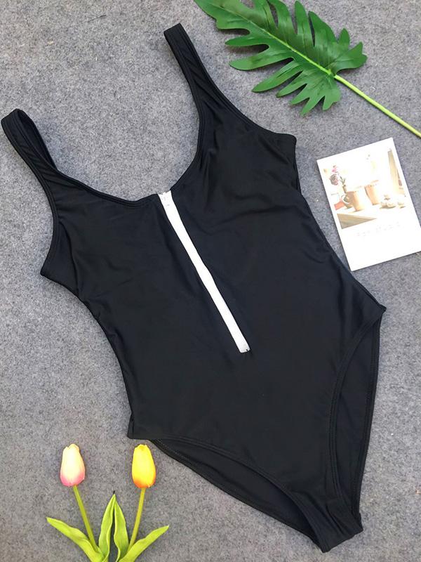 Zipper One-piece Swimwear