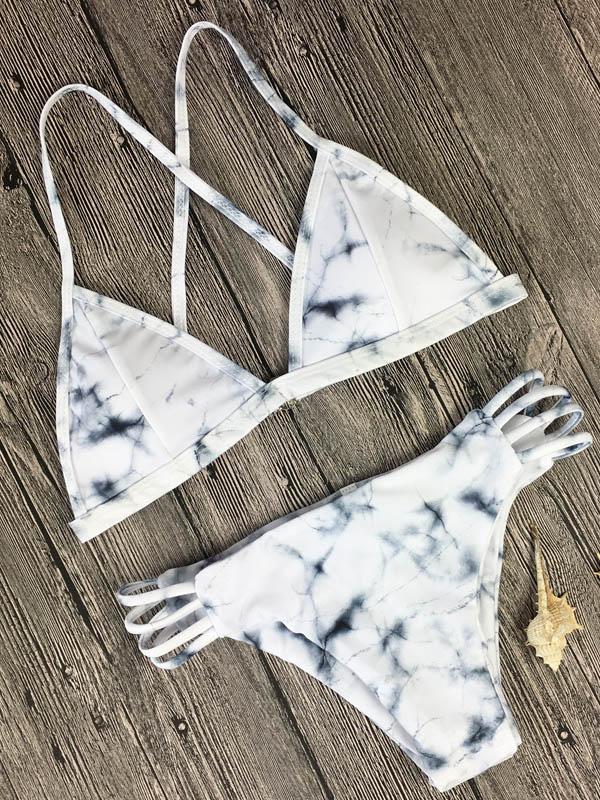 Printed Triangle Scrunch Bikini Set