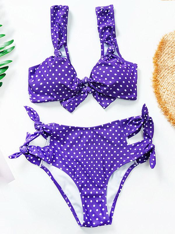 Plaid-Print Knotted Split Bikini Swimsuit