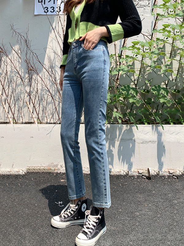 Simple Loose High Waisted Jean Cropped Pants Bottoms