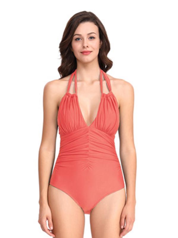 Halter-neck Plain One-piece Swimwear