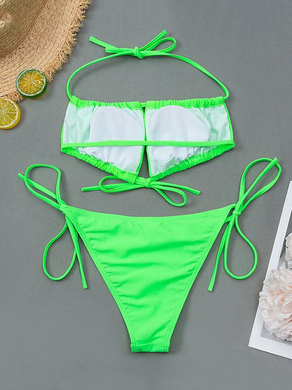 Sexy Drawstring Bandage Split Type Bikini Swimsuit