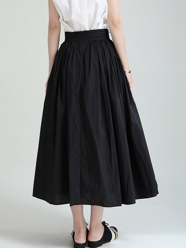 Urban Solid Color Split-Joint Mesh Pleated A-Line Skirt