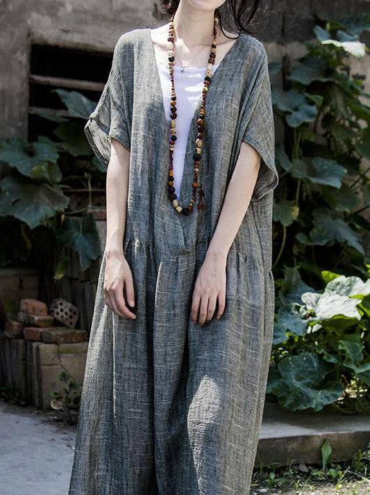 Casual Deep V-neck Linen Long Dress