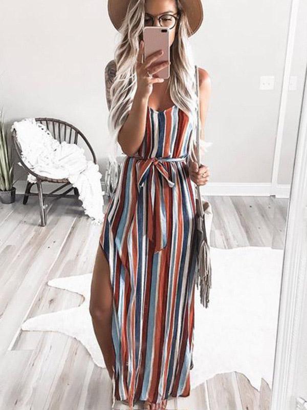 Casual Colorful Striped Maxi Dresses