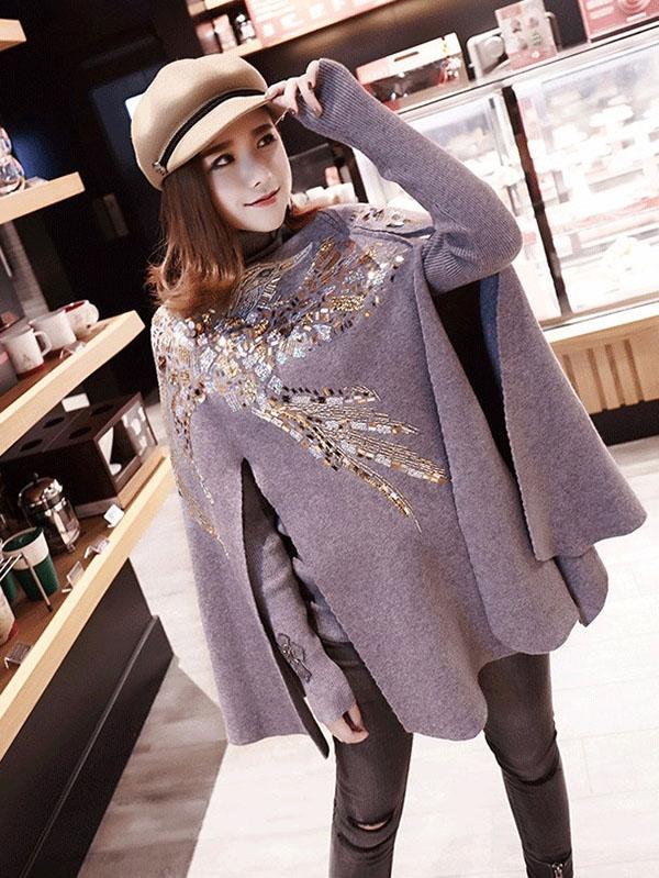 Inwrought Sequined Fashion Black Cape