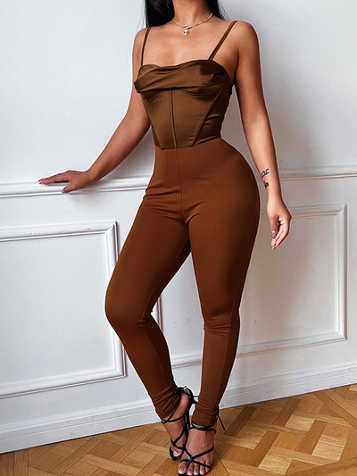 Solid Color Spaghetti-Neck Jumpsuits