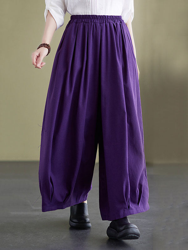 Loose Solid Color Elasticity Wide Leg Culotte Pants