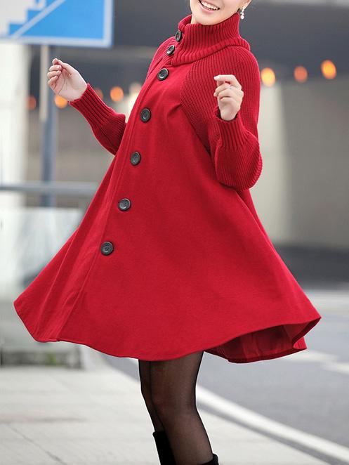 Casual A-line High-neck Cape Coat