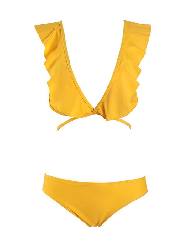 Ruffle Yellow Bikini Swimsuit