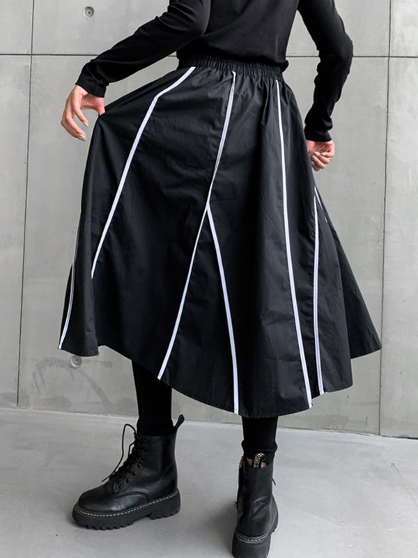 Cool Irregular Striped A-Line Long Skirt