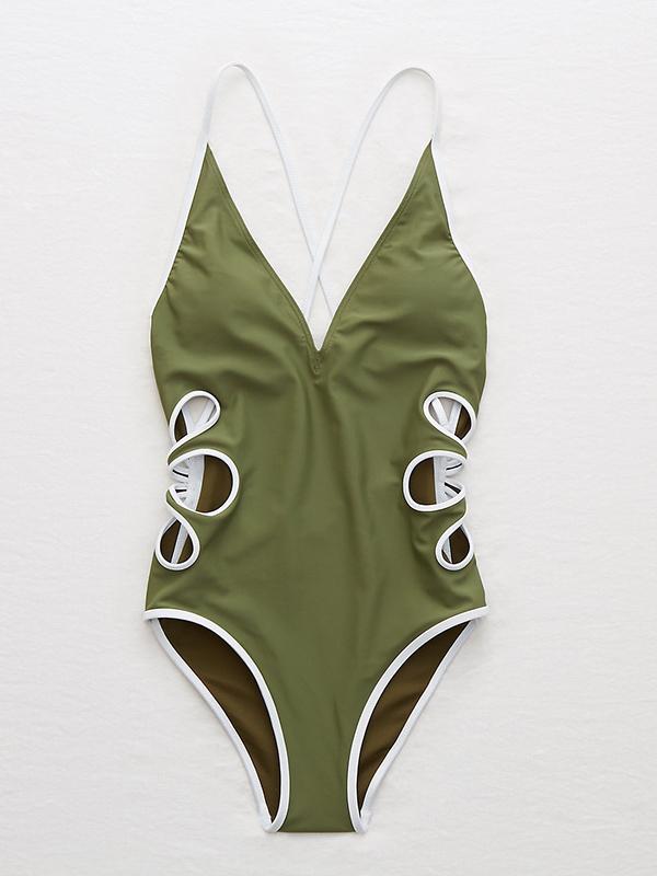 Sexy Hollow V-Neck One-Piece Swimsuit