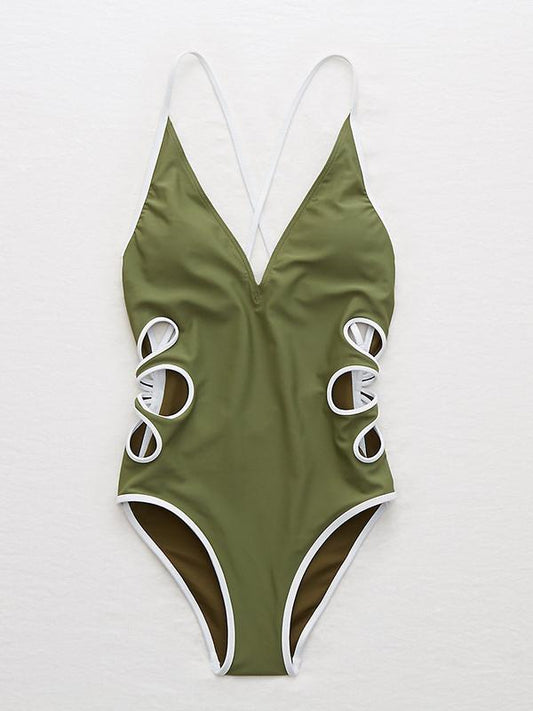 Sexy Hollow V-Neck One-Piece Swimsuit