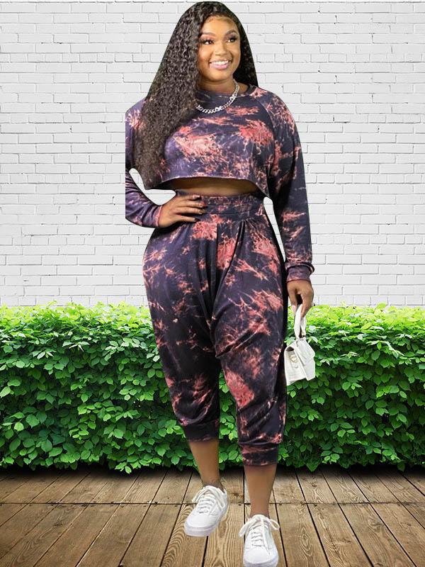 Fashion Floral Printed Exposed Navel Sweat Shirt&Pants Suits