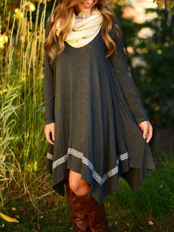 Long Sleeves Round-neck Midi Dress