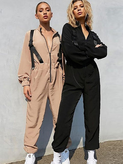 Street Schoolbag Buckle Long Sleeves Jumpsuits