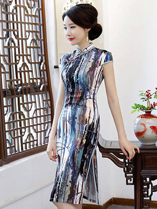 Retro Ink Printed Midi Cheongsam