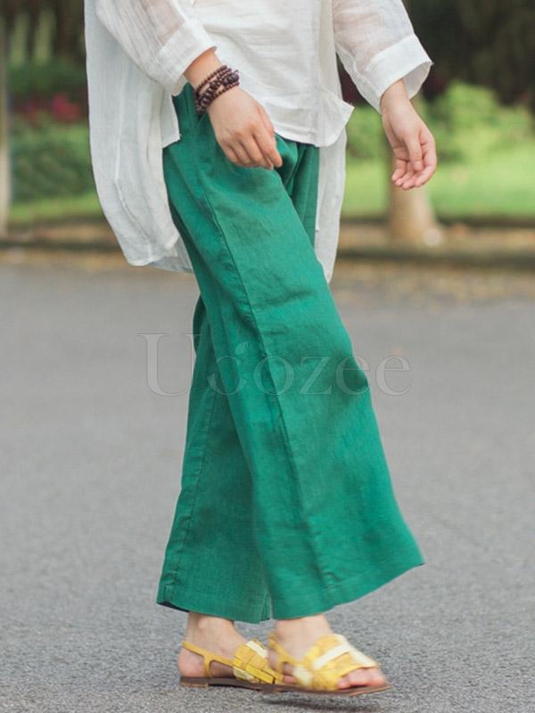 Retro Linen Drawstring Wide Leg Pants