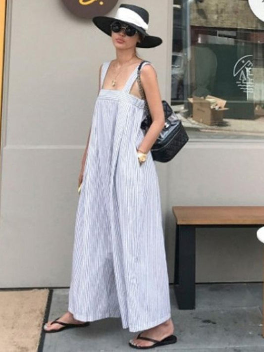 Casual Striped Wide-leg Jumpsuit