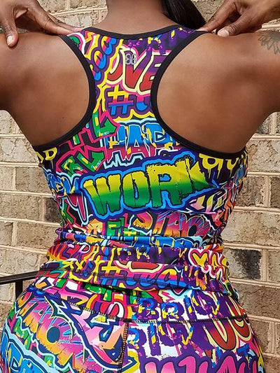 Printed Racerback Tanks And Leggings Sport Suits