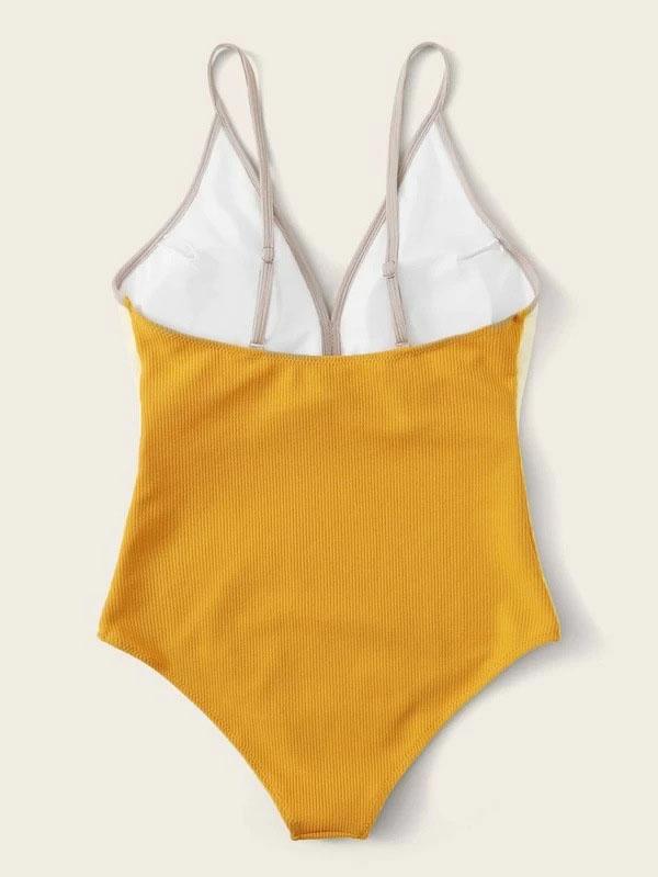 Solid Color Split-Joint One-Piece Swimwear