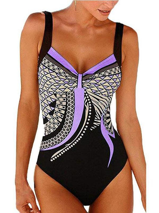 Retro Printed One-piece Swimwear