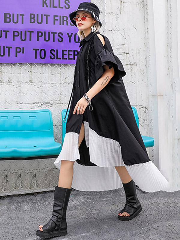 Loose Cropped Split-joint Long Dress