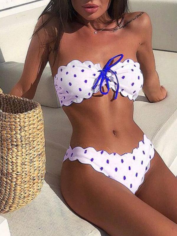 Polka-dot Lace Up Bikinis Swimwear