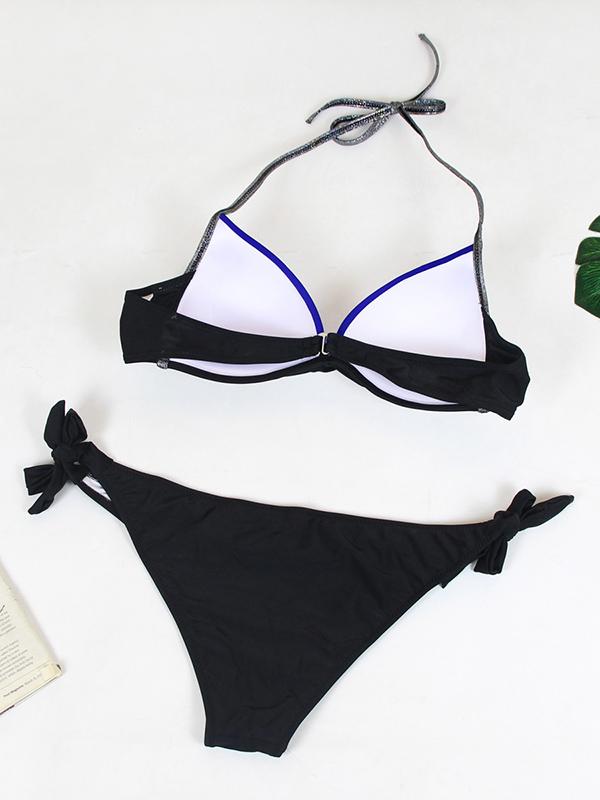 Plus Size Contrast Color Lace-up Bikini Set