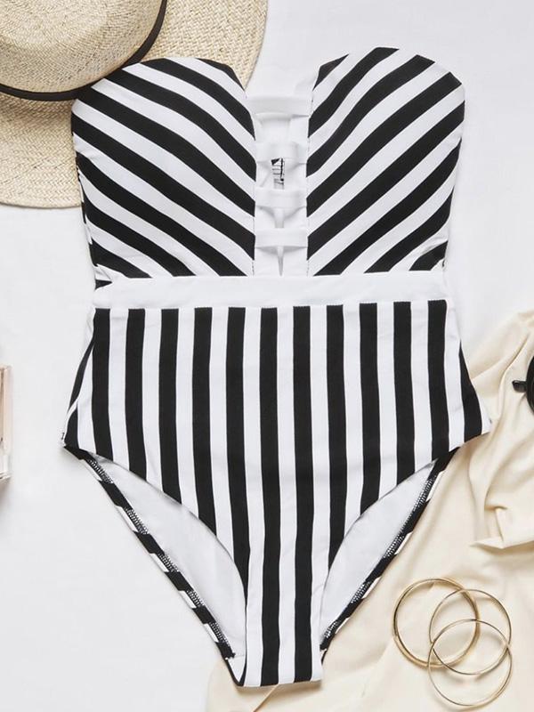 Sexy V-Neck Stripes One-Piece Swimwear