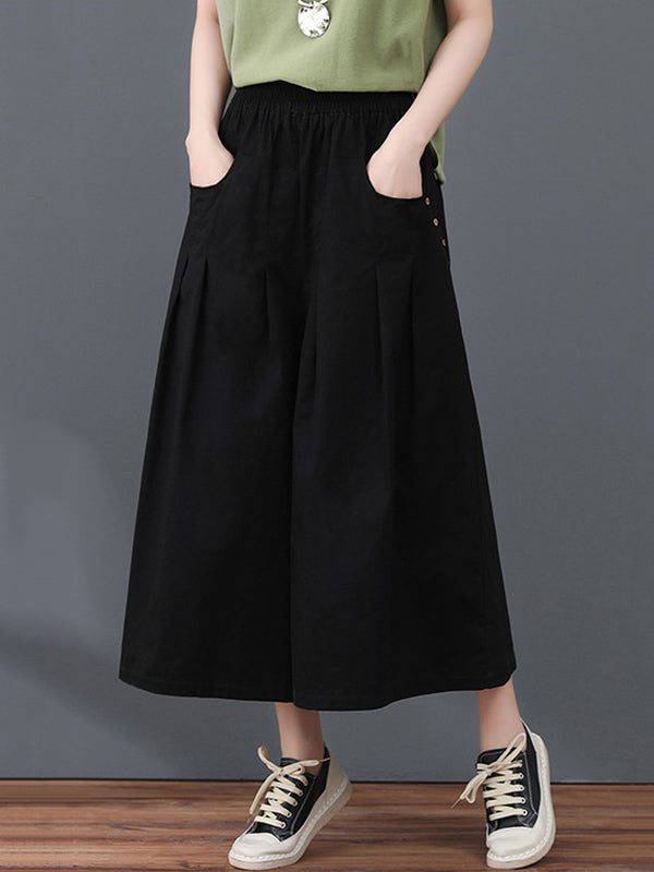 Casual Solid Color Column Wide Leg Culotte