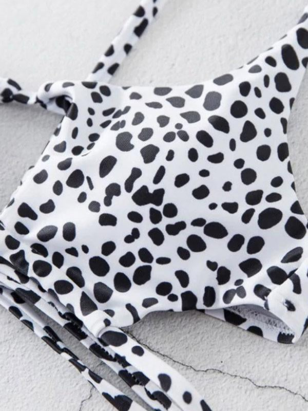 Leopard-Print  Hollow Bandage Split Bikini Swimsuit