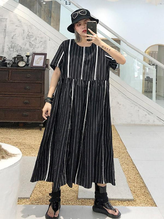 Loose Striped Split-joint Long Dress