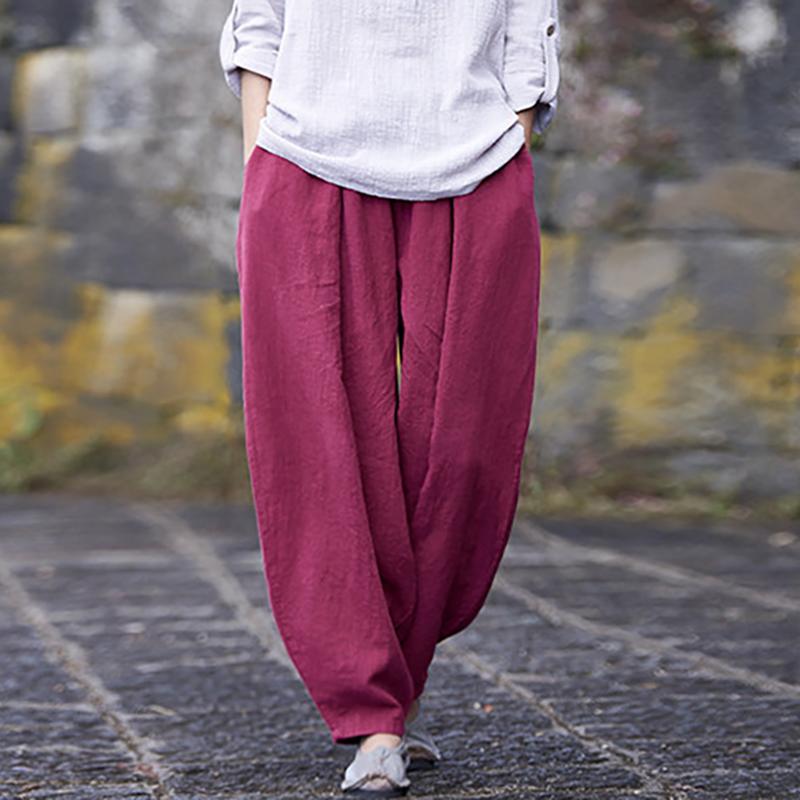 Comfort Pure Color Ramie Harem Pants