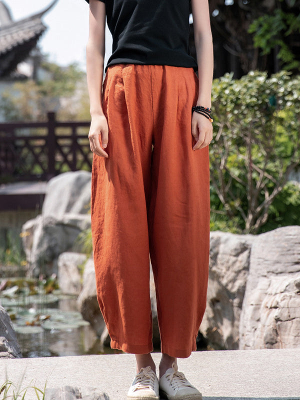 Casual Loose Solid Color High Waisted Cropped Pants