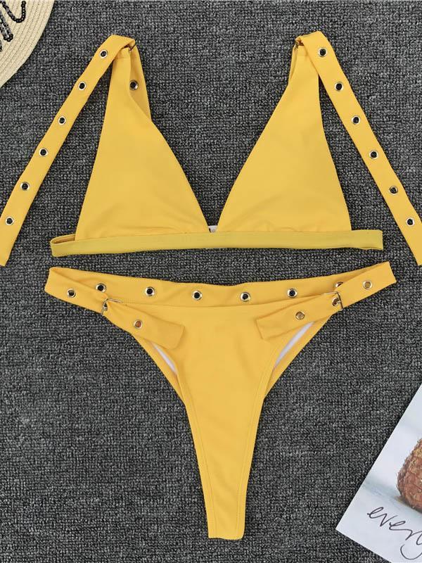 Metal-circle Adjustable Solid Bikinis Swimwear