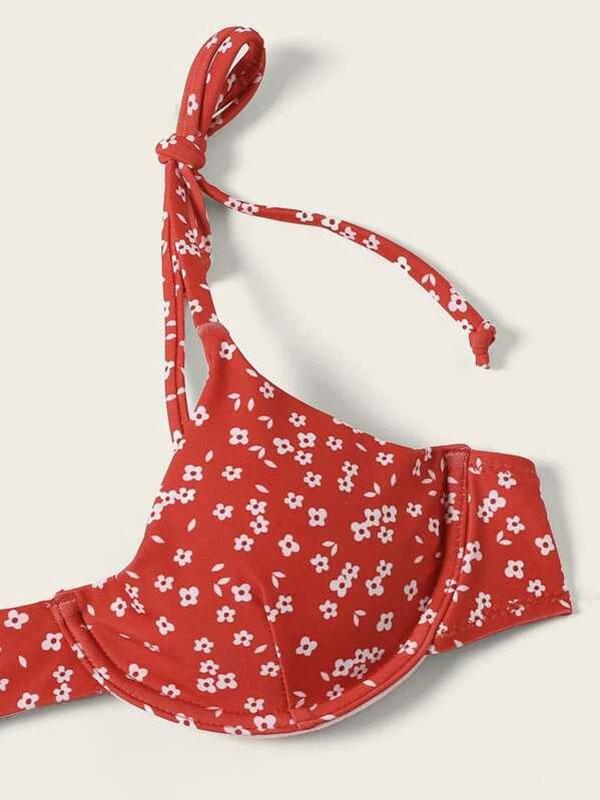 Ribbed Underwired Floral-Print Split Bikini Swimsuit