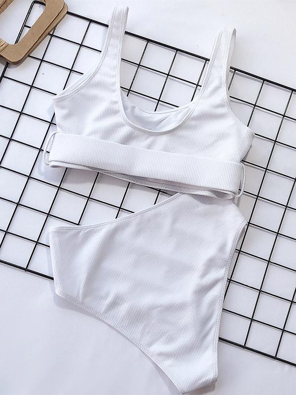 Plain Color Pit Bikini Swimsuit