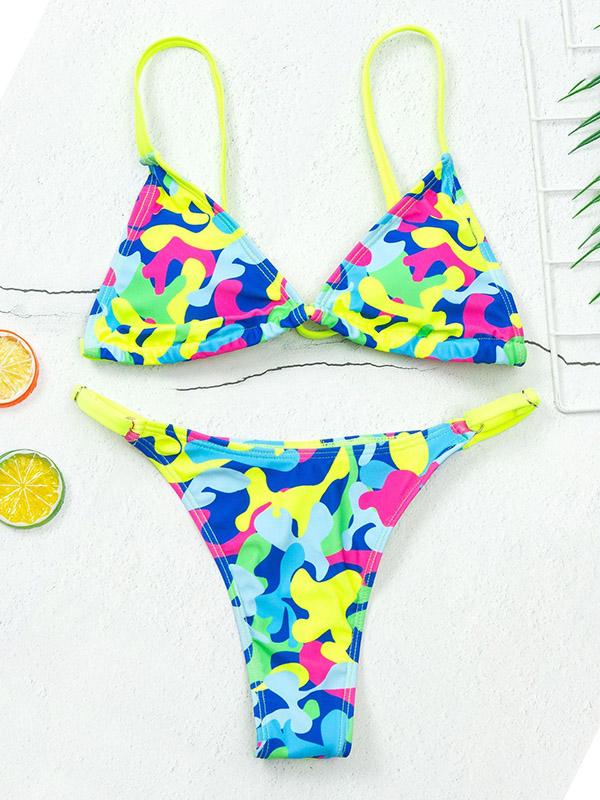 Sexy Triangles Spaghetti-Neck Printing Split Type Bikini Swimsuit