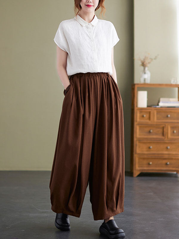 Loose Solid Color Elasticity Wide Leg Culotte Pants